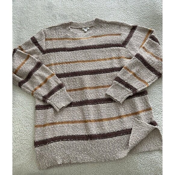 Mason & Belle Ellie Textured Striped Sweater Cream, Brown, Yellow Size XL - Picture 7 of 10